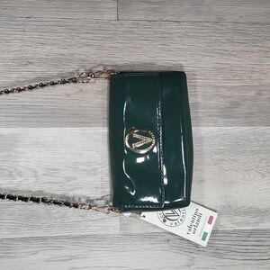 Valentino Orlandi Forest Green Small Crossbody Faux‎ Patent Leather Goldtone NEW